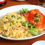 チャーシュー炒飯&エビのチリソース炒め(四川麻辣火鍋 天府 関内店)