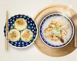 「上海風焼き小籠包」+「鶏肉と椎茸お粥」セット（3米3下北沢店-お粥と点心専門店）