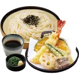 海老天ざるうどん(5種盛り) Cold Udon w/Dipping Sauce + Shrimp & Veggie Tempura(5 Kinds)(なか卯 戸越店)