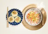 「上海風焼き小籠包」+「枝豆粥」セット（3米3下北沢店-お粥と点心専門店）