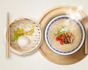 史上一番ポカポカになる粥「薬膳麻油鶏粥」   + 「点心2種 」セット