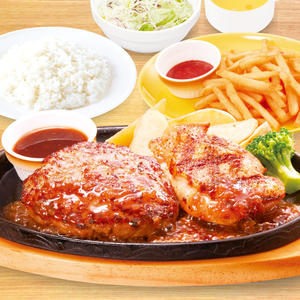 【944】手ごねハンバーグ＆グリルチキン弁当 ポテト＆コーンスープセット