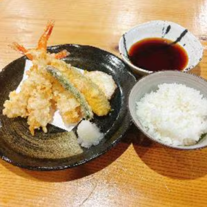 海老天定食(海老3・かぼちゃ1・アスパラ1・さつまいも1)【天つゆ】