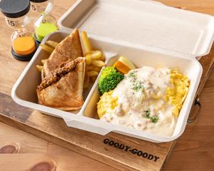 チキンとベーコンのクリームオムライス×チキンカレーチーズホットサンド