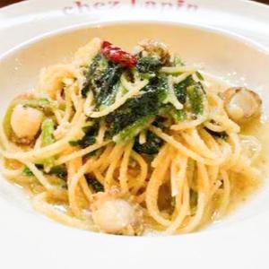 帆立小柱と青菜のガーリックソース スパゲッティ