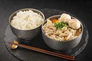 蟹つみれの入った豚汁とほかほかごはん Pork Miso Soup with Crab Meatballs and Hot Rice