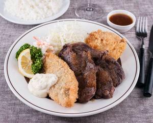 Eセット(牛ハラミ、白身フライ、ヒレかつ)