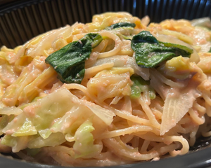 お野菜たっぷりツナと明太子ソースのスパゲッティ