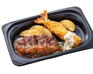 (おかず)みすじステーキ約100g＆プリプリ大エビフライ
