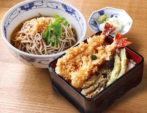 柿家すし たぬきそば【冷・温】と大海老天丼〔小〕セット
