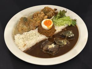 3種あいがけカレー国産牛ホホ自家製塩麹唐揚げ(あいがけ、ごはん350g)