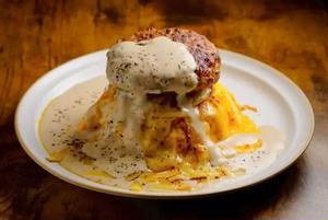 ポルチーニホワイトハンバーグチーズオムライス White sauce Hamburger Cheese  Omelette Rice