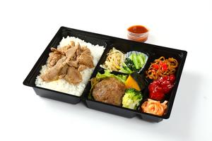 Eの豚カルビ重×ハンバーグ弁当