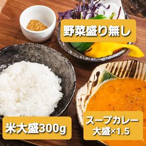 〇スープカレーセット(野菜盛なし)●ご飯大盛(300g)●スープカレー大盛(×1.5)