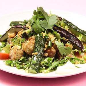 唐揚げネギソースサラダ karaage negi sauce