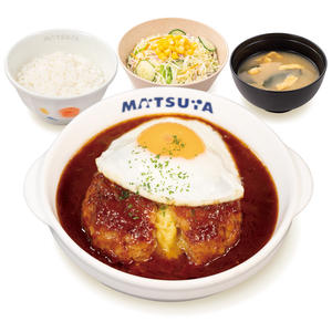 溢れる3種の濃厚チーズINデミたまハンバーグ定食(味噌汁付)