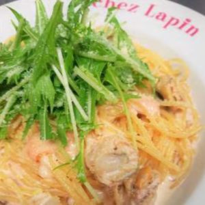 人気！帆立小柱と水菜の濃厚たらこクリームソース スパゲッティ