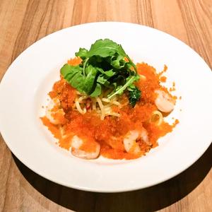 ホタルイカとエビのパスタ～たっぷりいくらのせ～