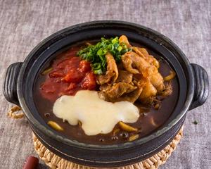 豚焼肉のトマトチーズカレーうどん