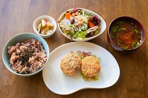 国産大豆の手作り豆コロッケと玄米おにぎりセット