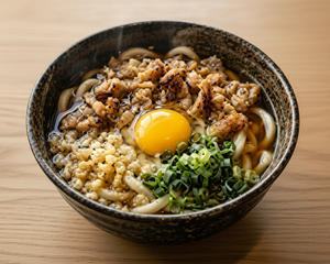 月見かすうどん