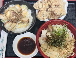 Cセット(粗油あぶらそば+唐揚げ+肉丼)