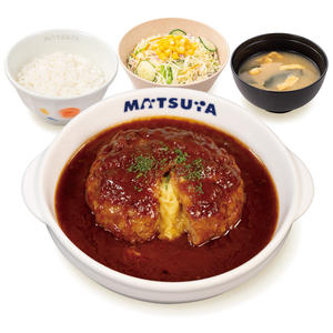 溢れる3種の濃厚チーズINデミハンバーグ定食(味噌汁付)