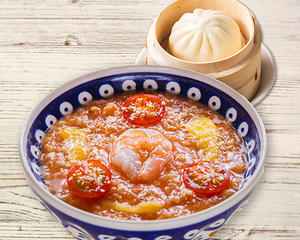海老とチーズのトマトのおかゆ＆肉まんセット