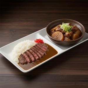 肉のせカレーと煮物セット