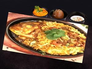 フィッシュ ビリヤニデザートグリーンサラダFish biryani dessert green salad