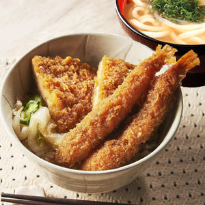 ぷりっぷり海老フライ(2本)とタレカツ丼と選べるミニ讃岐うどんセット