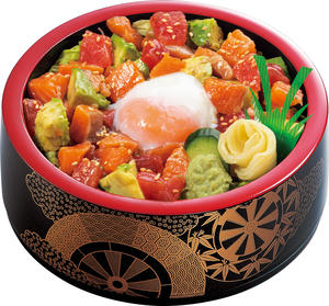 つきじ海賓 まぐろとサーモンの温玉ポキ丼