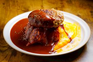 デミグラスハンバーグオムライス Demi-glace Omelet Rice topped with Hamburger Steak