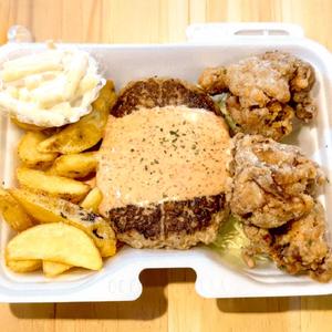 ザク旨唐揚げ3つ ＆ チョイ辛！和風明太ハンバーグ160g！！！ 選べるポテト・ライスセット