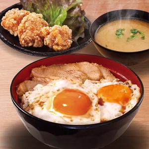 デリズ 焼豚玉子飯 (唐揚3・みそ汁)セット≪2028≫