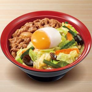 おんたまシャキうま塩野菜牛丼 Gyudon with Tender-crisp Veggies & Soft-Boiled Egg