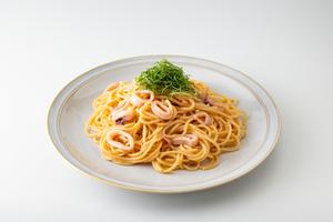 大葉とやりいかの明太子パスタMentaiko Pasta with Shiso and Squid