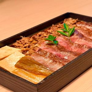 黒毛和牛サーロインステーキ、すき焼き合い盛り重