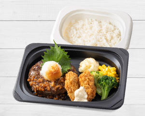 アンガスビーフ100%ステーキハンバーグ 和風ビネガーソース＆カキフライ弁当