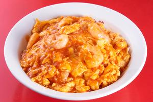 海老と卵のチリソース掛けご飯