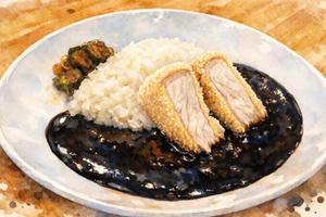 厚切りロースの白いとんかつ黒カレー