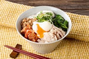 【ダイエット】サラダチキンとキムチ納豆のパワーねば丼 Chicken ＆ Kimchi Natto Neba-Don