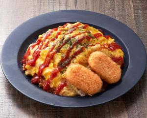 チキンオムライス＆クリームコロッケ2個 Chicken Omelette Rice with Cream Cutlets (2 Pieces)