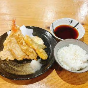 お好み天定食(海老1・鶏1・豚1・かぼちゃ1・アスパラ1・さつまいも1)【天つゆ】