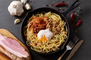 【スタミナ】温玉納豆キムチのペペロンチーノ Soft Boiled Egg ＆ Natto Kimchi Peperoncino