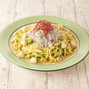 ⑰山盛りしらすと貝柱の生海苔ソース