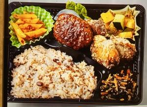 ハンバーグ唐揚げ弁当プリンつき