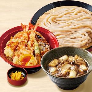 久兵衛屋 【満腹久セット】きのこつけ汁うどん・上月見天丼