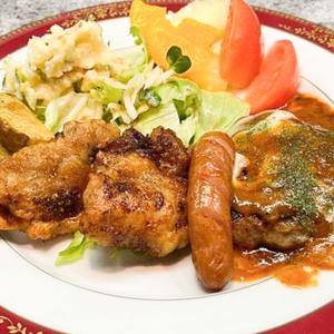 ミックス定食(チーズ乗せハンバーグ唐揚げ2個ウインナー付)