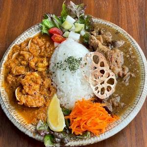 チキンときのこ＆海老あさり出汁2種のあいもりカレー